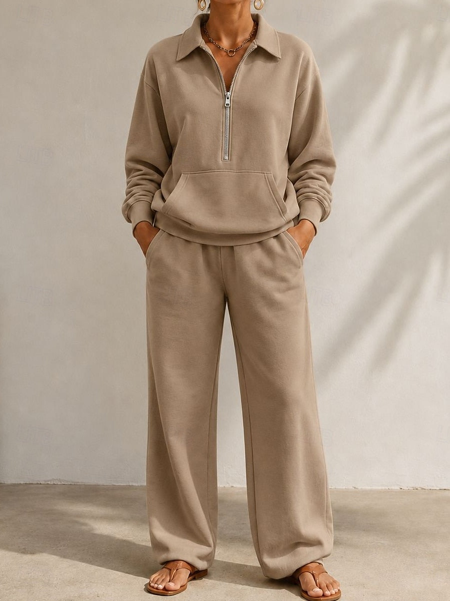 Feathorne Women's Bethany V-Neck Pants Set - fabric detail