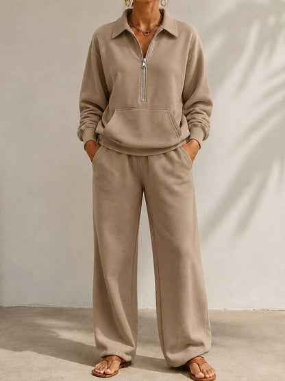 Feathorne Women's Bethany V-Neck Pants Set - fabric detail