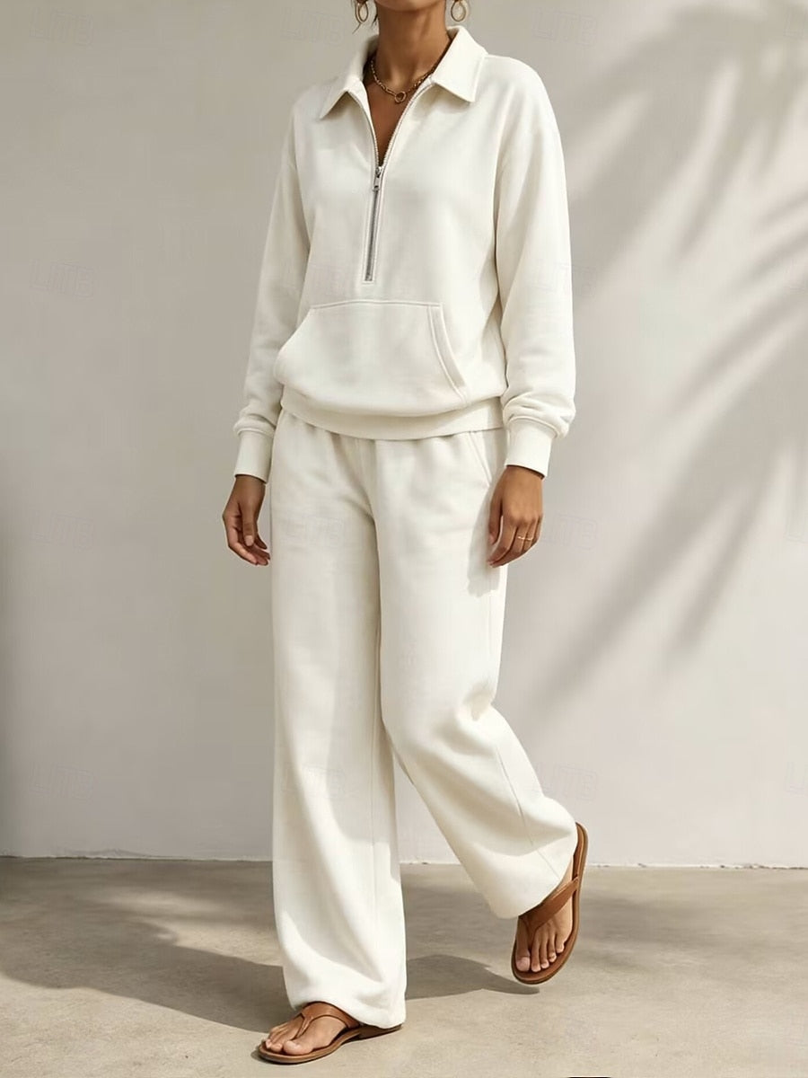 Feathorne Women's Bethany V-Neck Pants Set - full length styling