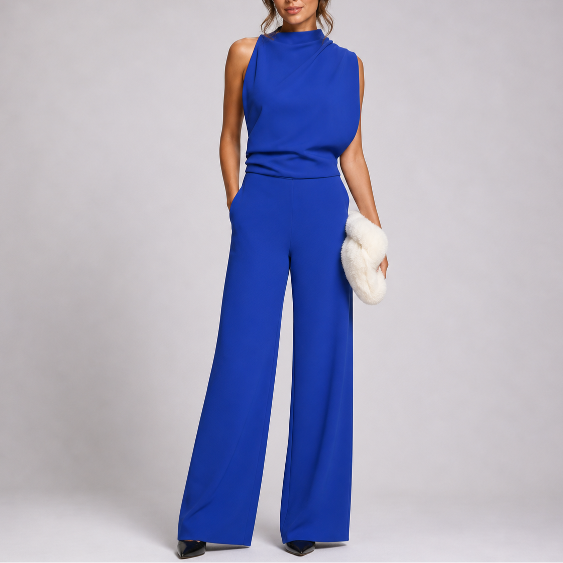 Feathorne Women's Freya Blue Wide-Leg Jumpsuit - front view