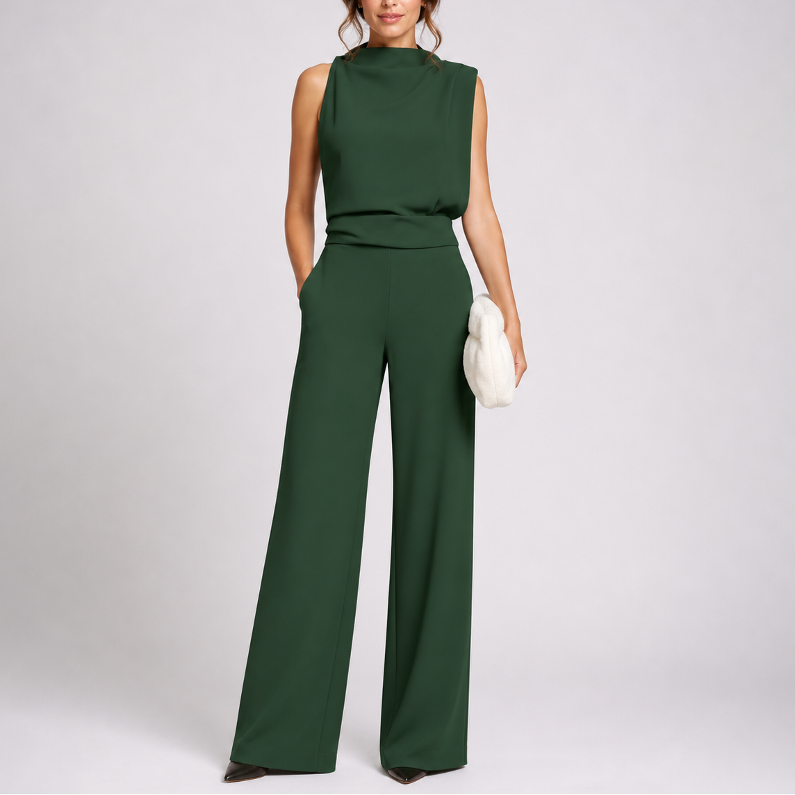 Feathorne Women's Freya Green Wide-Leg Jumpsuit - front view