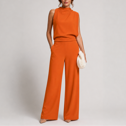 Feathorne Women's Freya Orange Wide-Leg Jumpsuit - front view