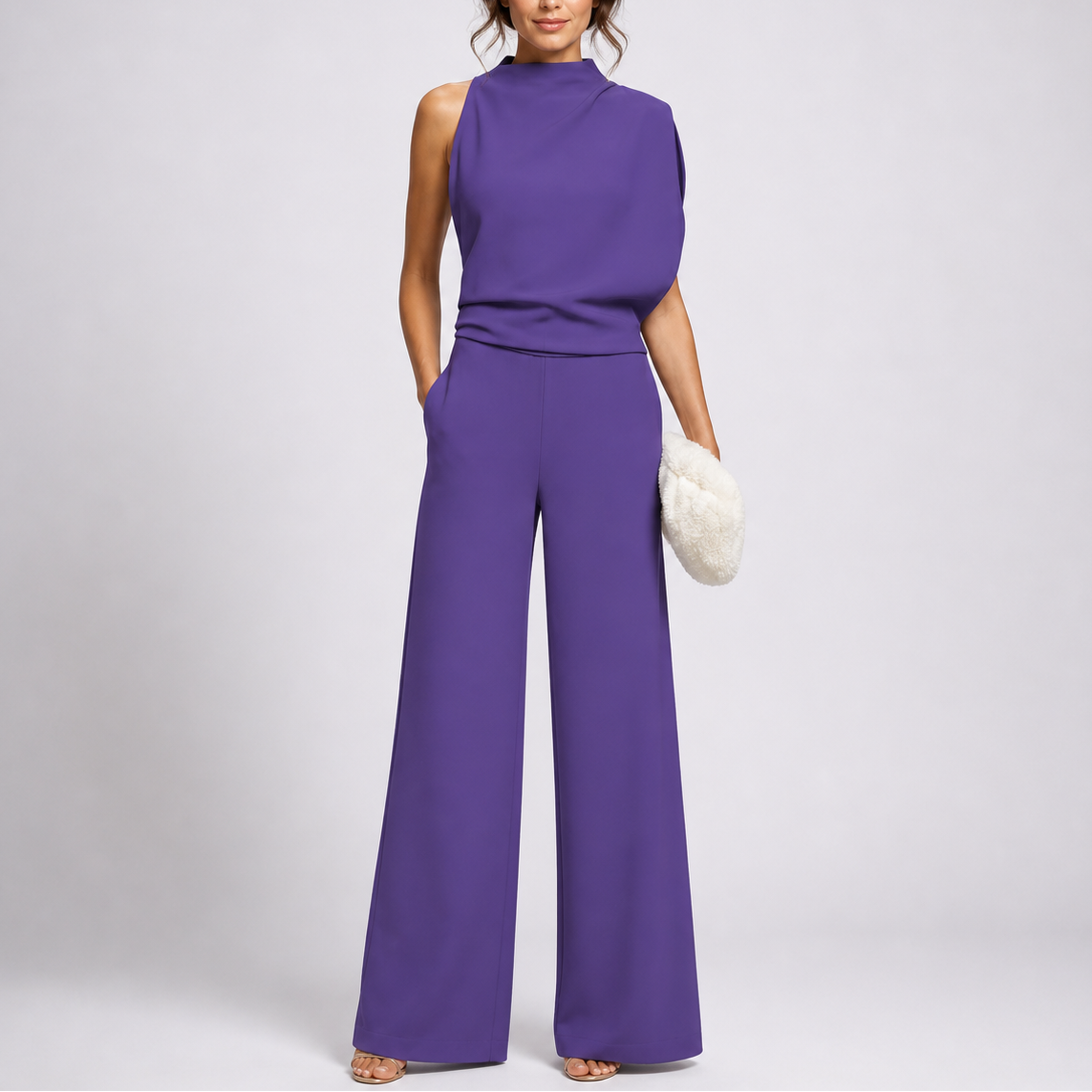 Feathorne Women's Freya Purple Wide-Leg Jumpsuit - front view