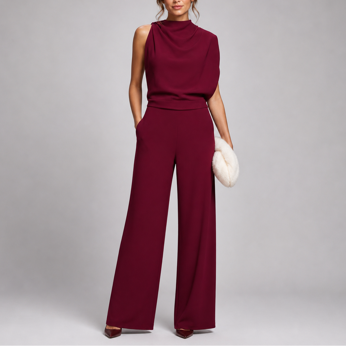 Feathorne Women's Freya Red Wide-Leg Jumpsuit - front view