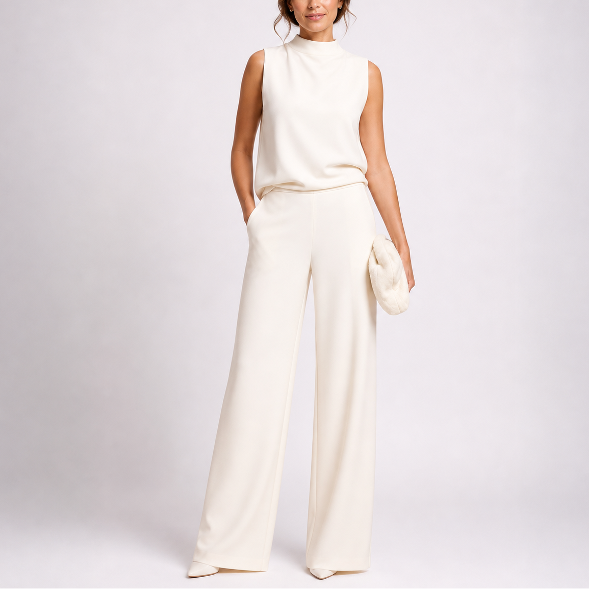 Feathorne Women's Freya White Wide-Leg Jumpsuit - front view