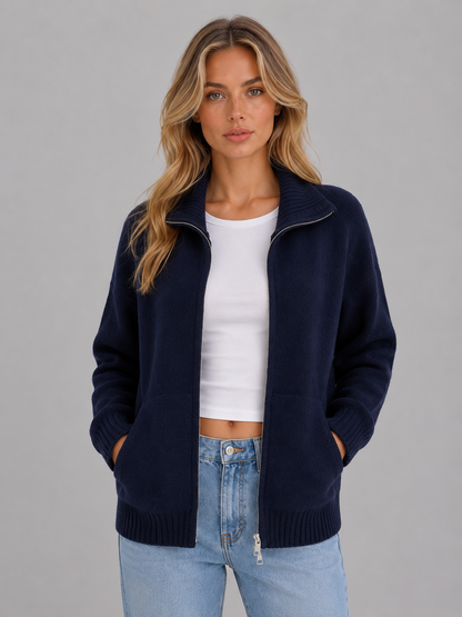 Feathorne Women's Philippa Zip Up Knitted Cardigan - styled view