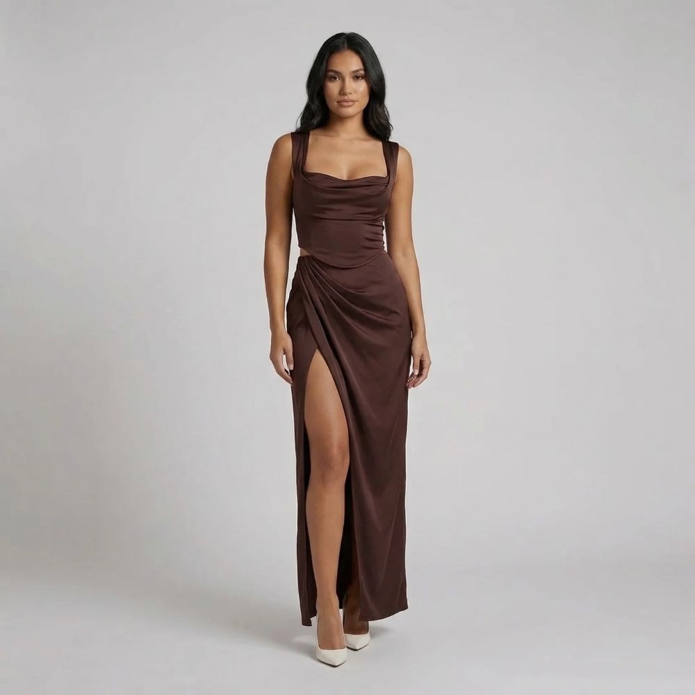 Ophelia Ruched Maxi Dress - front view