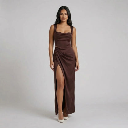 Ophelia Ruched Maxi Dress - front view