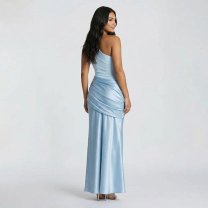 Delilah One Shoulder Maxi Dress - blue back view