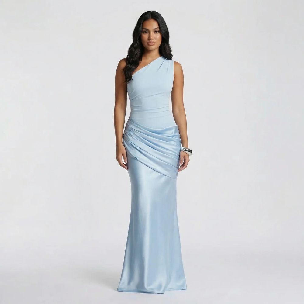 Delilah One Shoulder Maxi Dress - blue front view