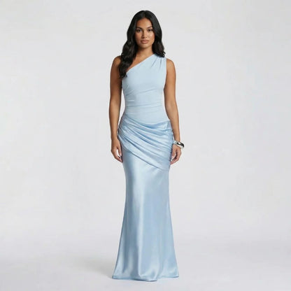 Delilah One Shoulder Maxi Dress - blue front view