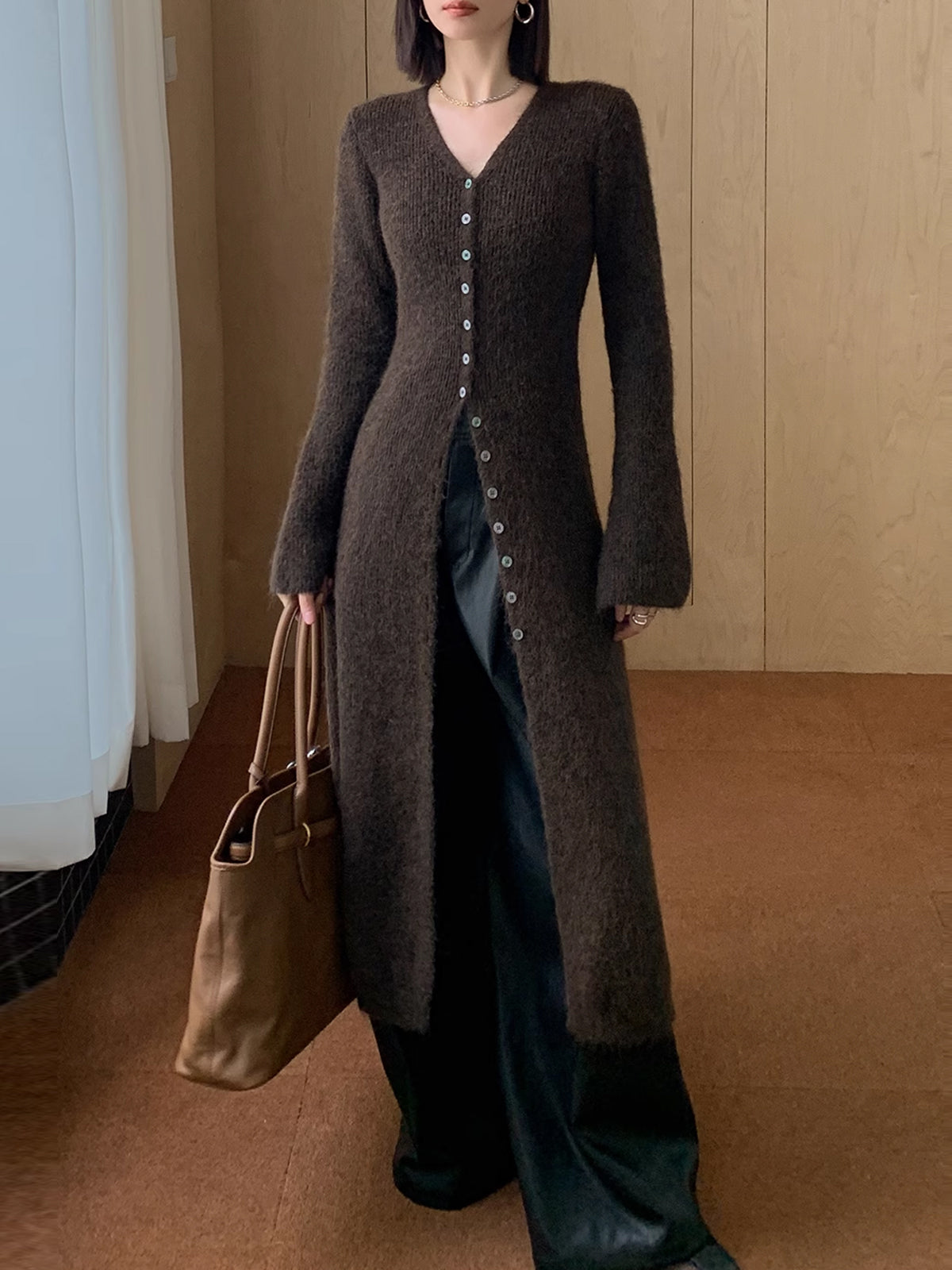Wren Wool Blend Cardigan - dark brown